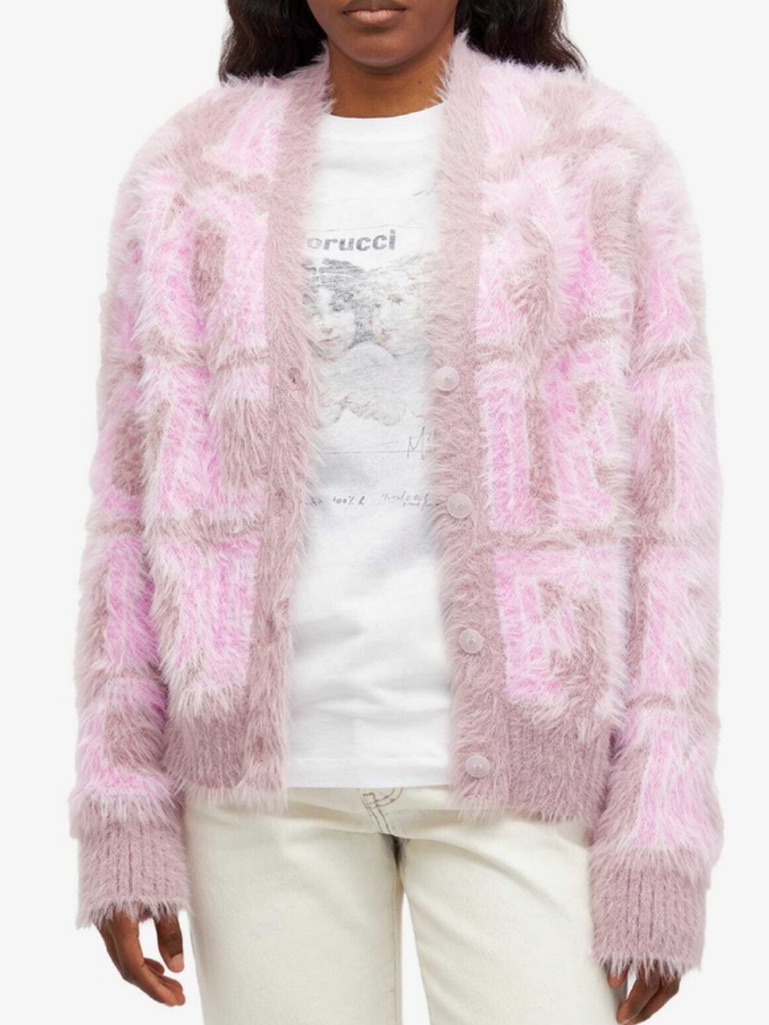 Fiorucci Pink And Gray Fuzzy-Print Cardigan